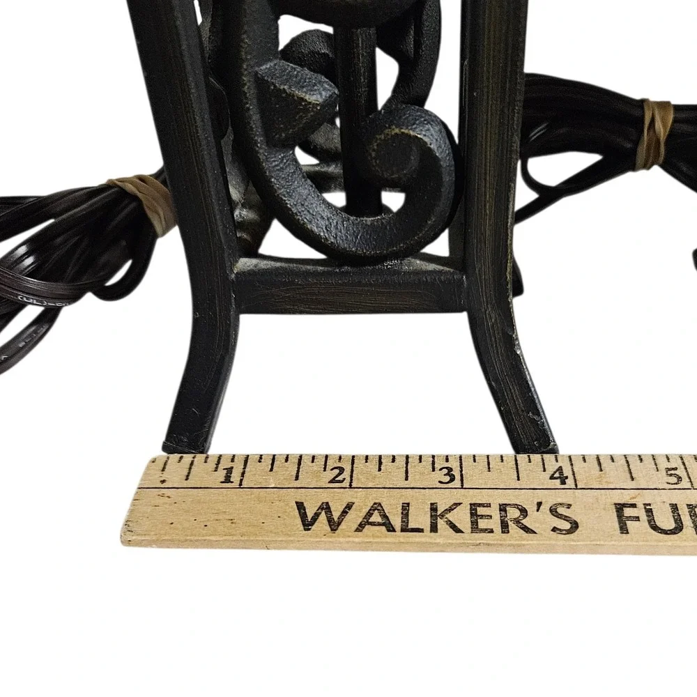 Pair Vintage Black Wrought Iron Table Lamps Gothic Spanish Revival Scrollwork